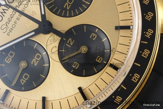 0421 TimelessDesign Speedmaster Moonwatch in Moonshine Gold YG RMF Best Edition YG Dial on Black Rubber Strap Manual Chrono 7834